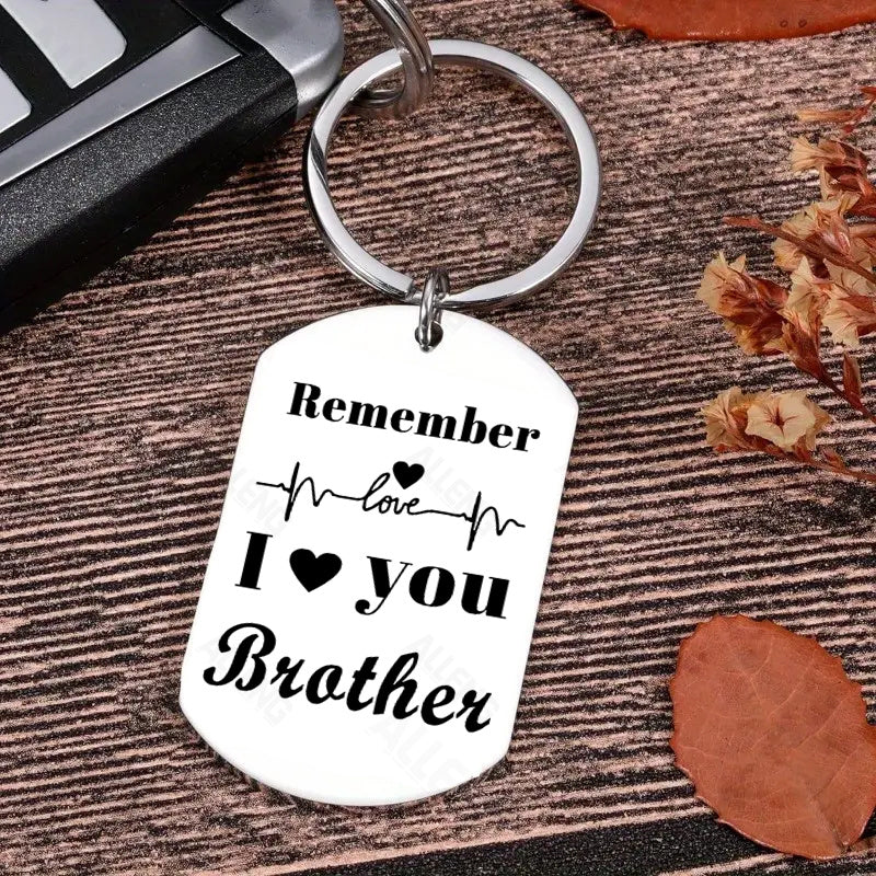 ALLENG Stainless Steel Brother Keychain - Remember I Heart You Brother - Sentimental Key Ring for Siblings, Gifts for Brother, Christmas and Graduation Keepsake