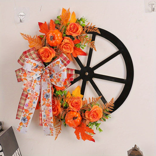 Thanksgiving Pumpkin Wreath with Bowknot - Fall Harvest Wall & Door Décor