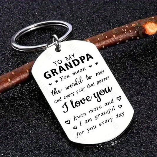 Heartfelt "Grandpa, I Love You" Stainless Steel Keychain – Ideal Birthday Gift from Grandkids