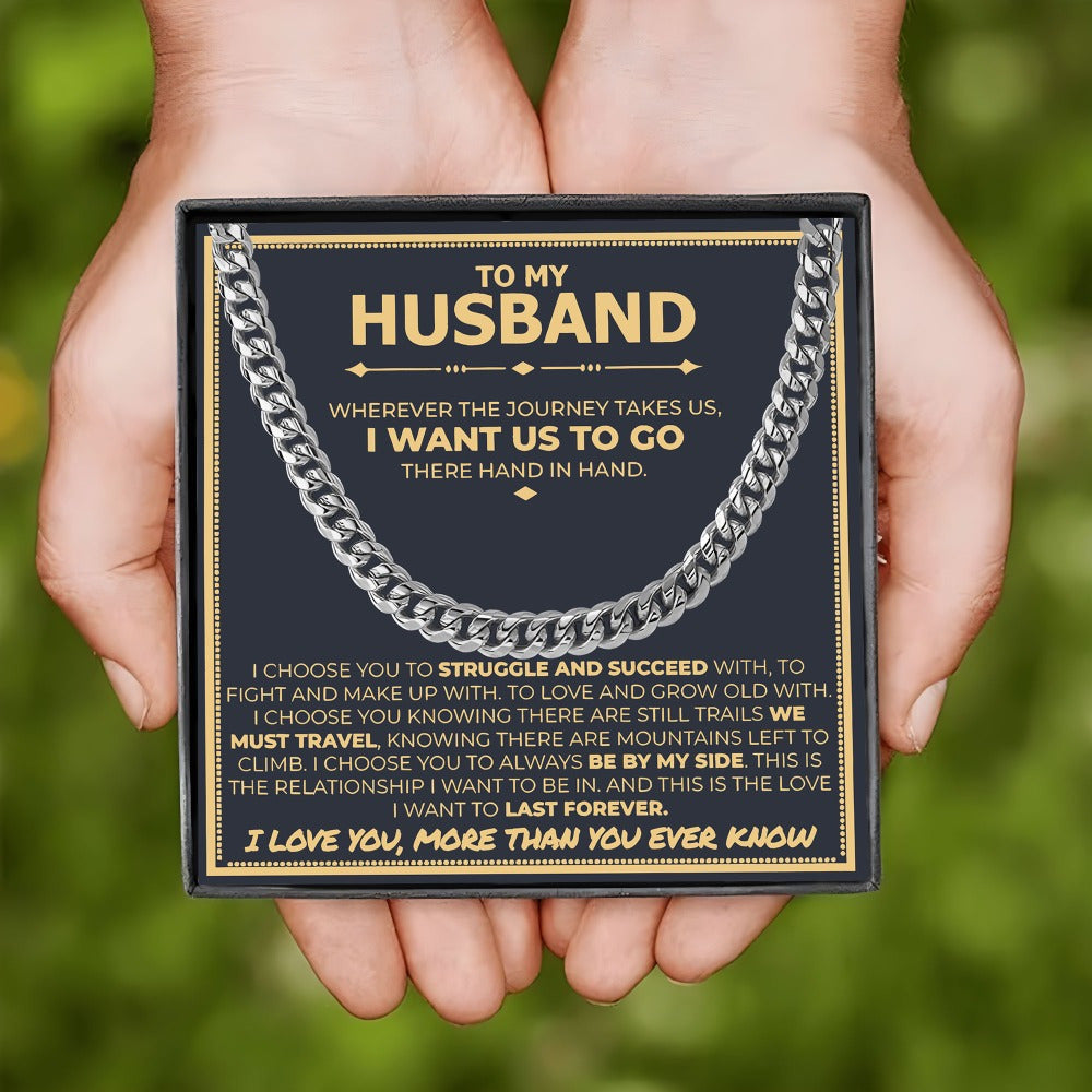 Cuban Link Chain Necklace Gift Box – 'To My Husband' and 'To My Man' Necklaces | Perfect Valentine's Day, Father's Day, Thanksgiving, Christmas, or Birthday Gift with Card