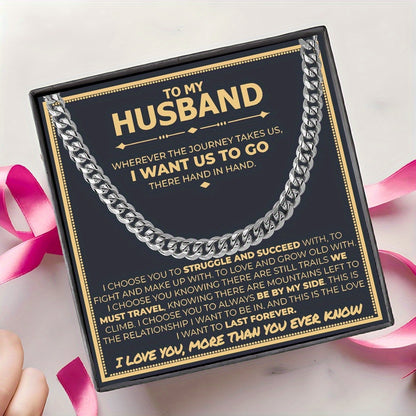 Cuban Link Chain Necklace Gift Box – 'To My Husband' and 'To My Man' Necklaces | Perfect Valentine's Day, Father's Day, Thanksgiving, Christmas, or Birthday Gift with Card