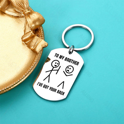 ALLENG Inspirational Brother Keychain - Stainless Steel Key Ring with Engraved Stick Figures, A Thoughtful Gift for Birthdays, Graduation, and Special Occasions