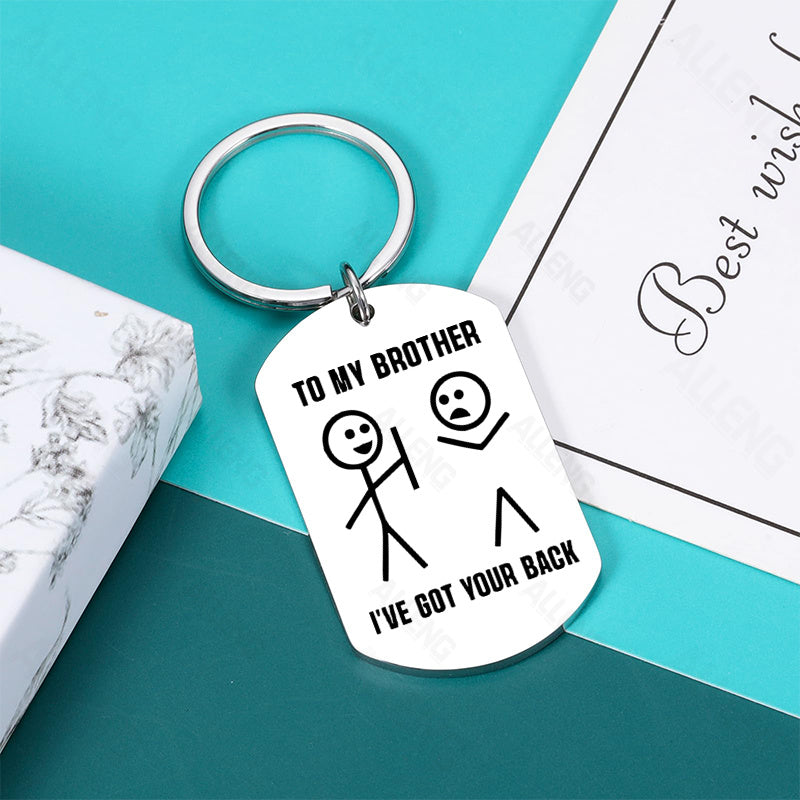 ALLENG Inspirational Brother Keychain - Stainless Steel Key Ring with Engraved Stick Figures, A Thoughtful Gift for Birthdays, Graduation, and Special Occasions