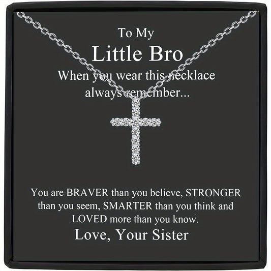 Cross Necklace Gift Set for My Little Brother - Meaningful Gift Box with Necklace, Perfect for Thanksgiving, Christmas, Father’s Day, and Birthdays