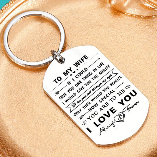 Cherished Wife Keychain – Stainless Steel, Perfect Gift for Birthdays, Anniversaries & Valentine's Day