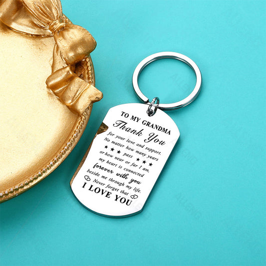 ALLENG Stainless Steel Keychain for Grandma – Engraved Thank You Message, Durable Keyring for Granddaughter/Grandson, Perfect Mother’s Day or Birthday Gift