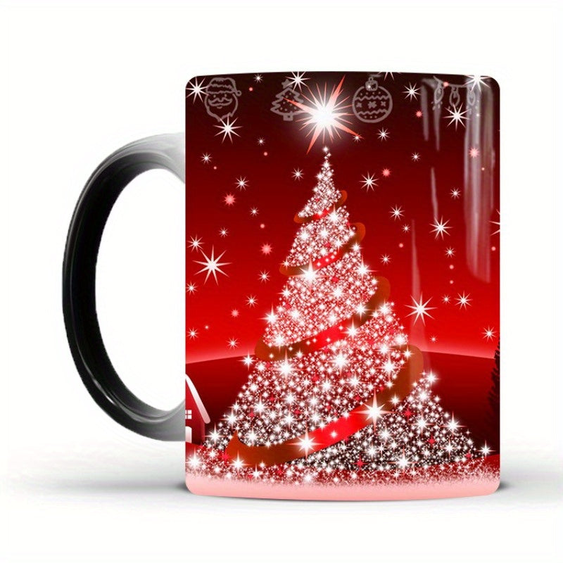 Christmas Heat-Sensitive Color Changing Porcelain Mugs – Set of Magic Coffee Cups with Festive Santa, Snowman, and Christmas Tree Designs