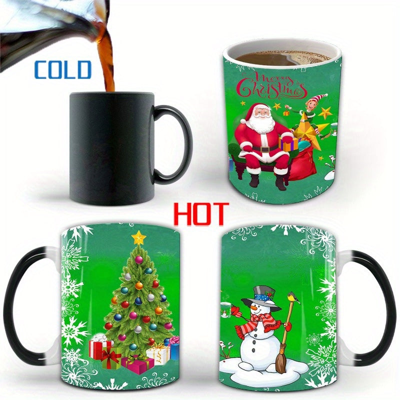 Christmas Heat-Sensitive Color Changing Porcelain Mugs – Set of Magic Coffee Cups with Festive Santa, Snowman, and Christmas Tree Designs