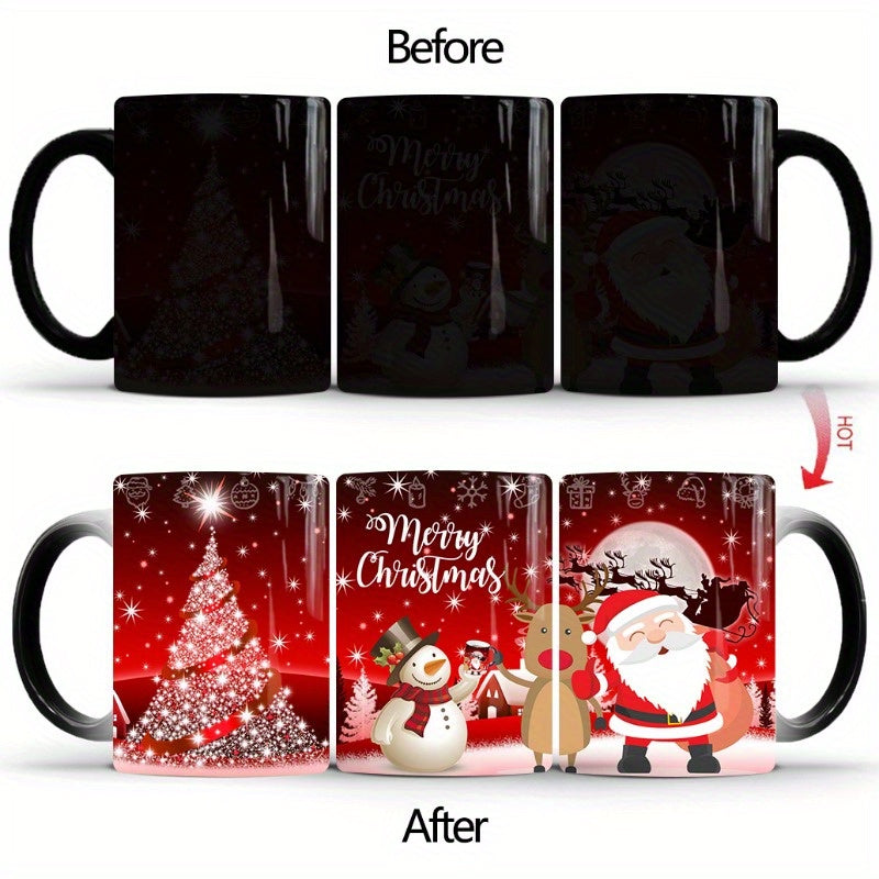 Christmas Heat-Sensitive Color Changing Porcelain Mugs – Set of Magic Coffee Cups with Festive Santa, Snowman, and Christmas Tree Designs