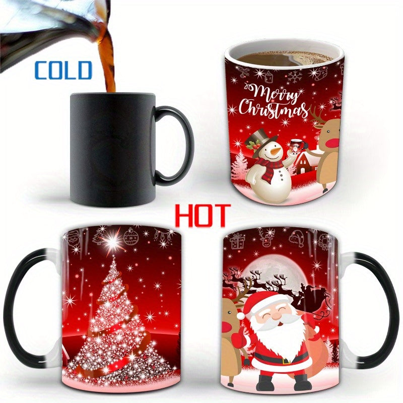 Christmas Heat-Sensitive Color Changing Porcelain Mugs – Set of Magic Coffee Cups with Festive Santa, Snowman, and Christmas Tree Designs