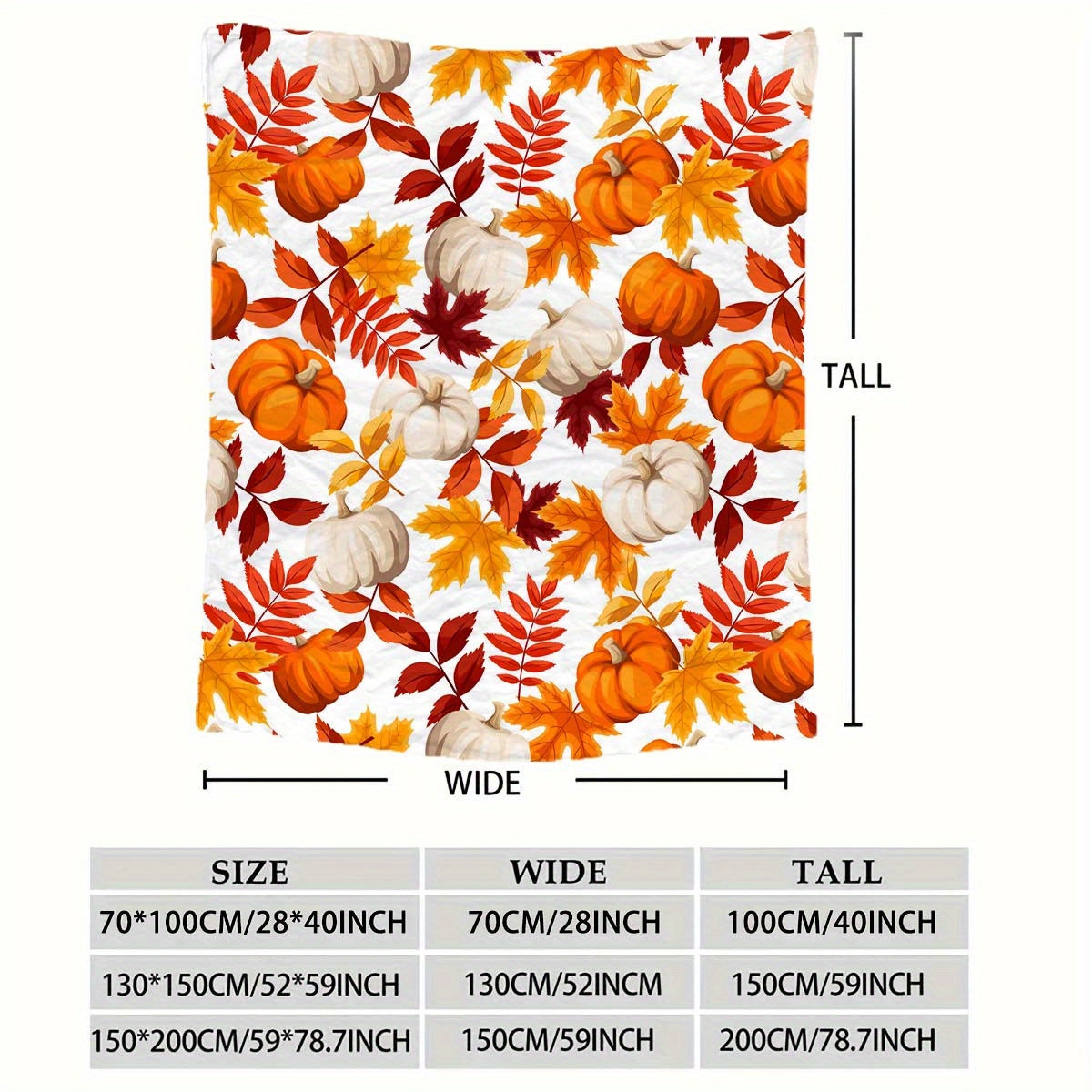 Cozy Pumpkin & Maple Leaf Flannel Blanket – Soft, Durable, All-Season Comfort for Home & Office