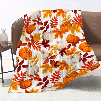 Cozy Pumpkin & Maple Leaf Flannel Blanket – Soft, Durable, All-Season Comfort for Home & Office