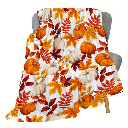 Cozy Pumpkin & Maple Leaf Flannel Blanket – Soft, Durable, All-Season Comfort for Home & Office