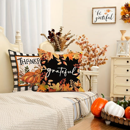 4 PCS Fall Throw Pillow Covers – Vibrant Thanksgiving Maple & Pumpkin Design for Home & Party Decor