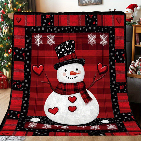 Christmas Snowman Printed Blanket – Soft Polyester Festive Throw for Home & Travel, Cozy Hypoallergenic Wrap