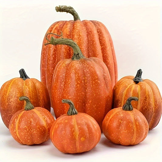 7-Piece Artificial Yellow Pumpkin Set – Perfect for Autumn, Thanksgiving, and Halloween Decor