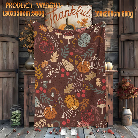 Thanksgiving Pumpkin Print Flannel Throw Blanket – Soft, Warm & Cozy for Couch, Bed, Office, and Travel