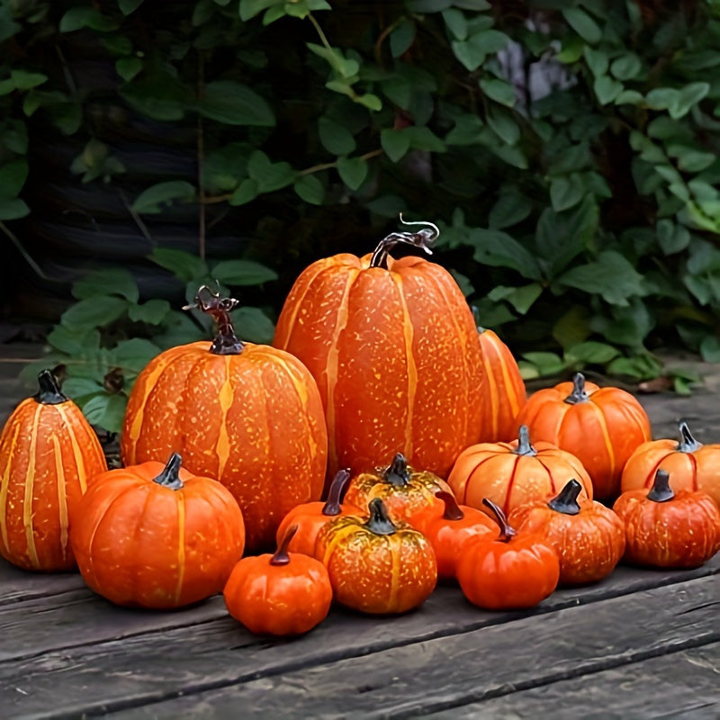 16-Piece Autumn Pumpkin Decor Set – Large & Small Faux Foam Pumpkins for Fall, Halloween, and Harvest Festival Decor