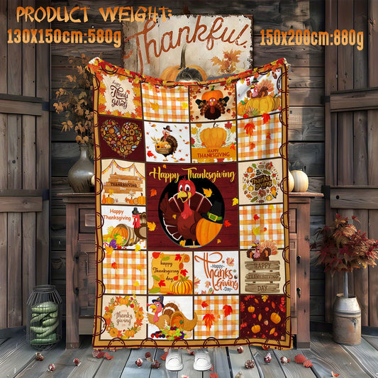 Thanksgiving Pumpkin Print Flannel Throw Blanket – Soft, Warm & Cozy for Couch, Bed, Office, and Travel