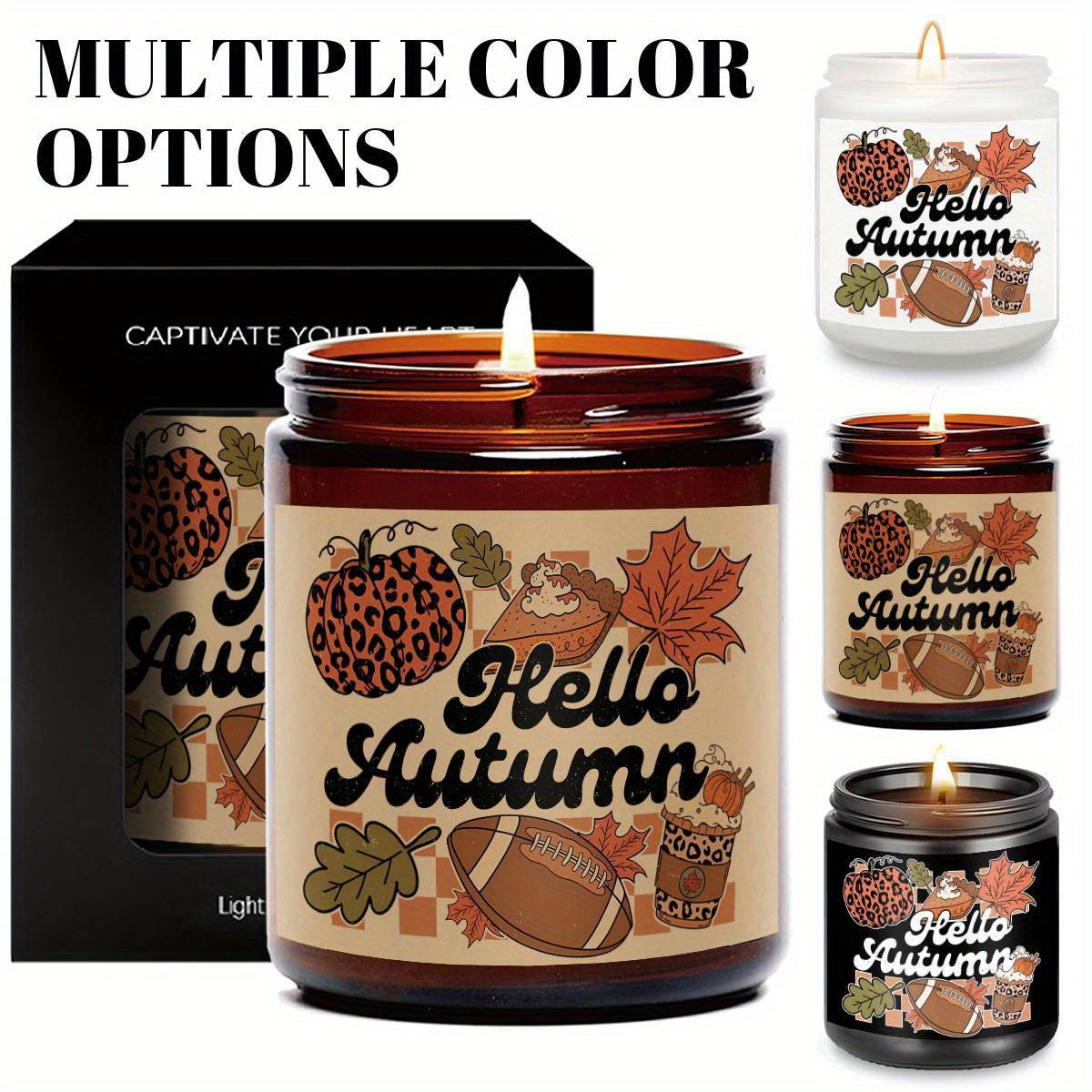 Hello Fall Scented Candle – Autumn Themed Pumpkin Orange Terracotta