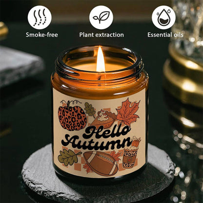 Hello Fall Scented Candle – Autumn Themed Pumpkin Orange Terracotta