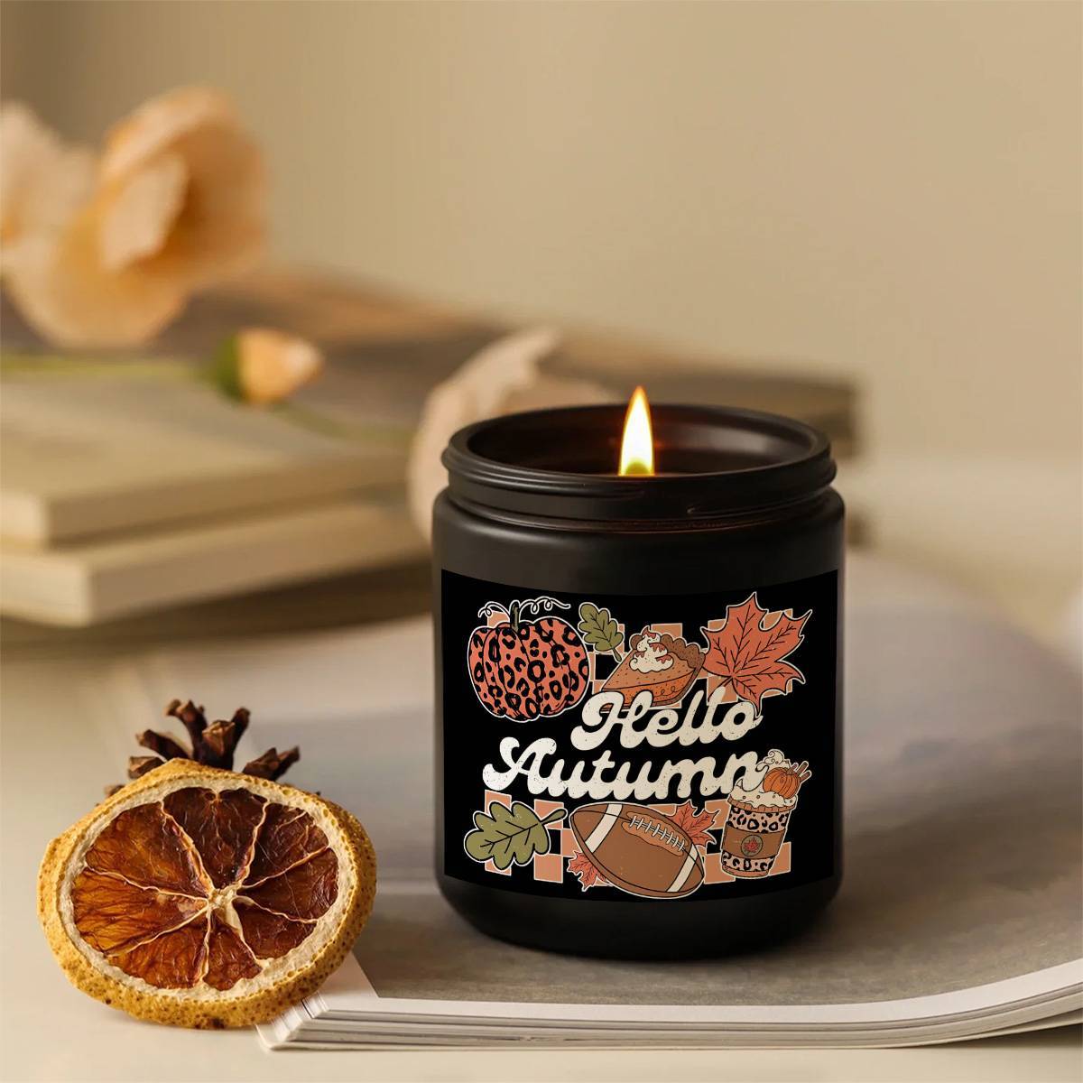 Hello Fall Scented Candle – Autumn Themed Pumpkin Orange Terracotta