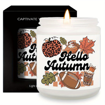 Hello Fall Scented Candle – Autumn Themed Pumpkin Orange Terracotta