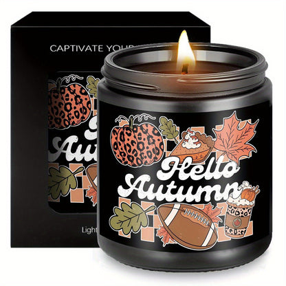 Hello Fall Scented Candle – Autumn Themed Pumpkin Orange Terracotta