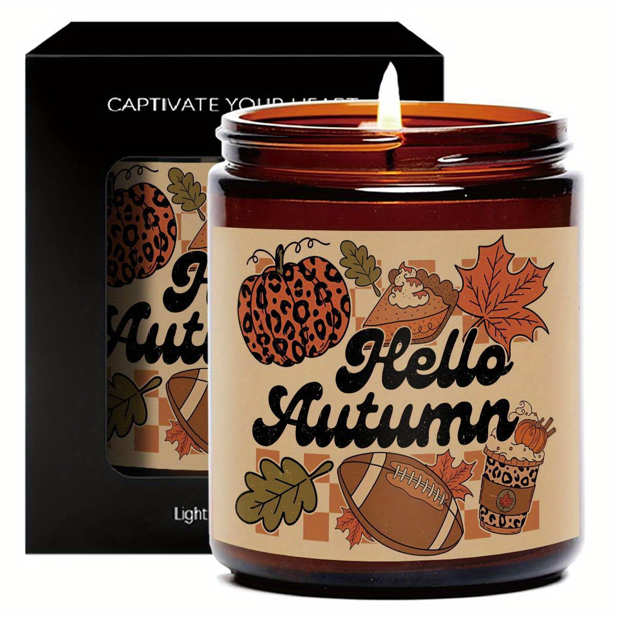 Hello Fall Scented Candle – Autumn Themed Pumpkin Orange Terracotta