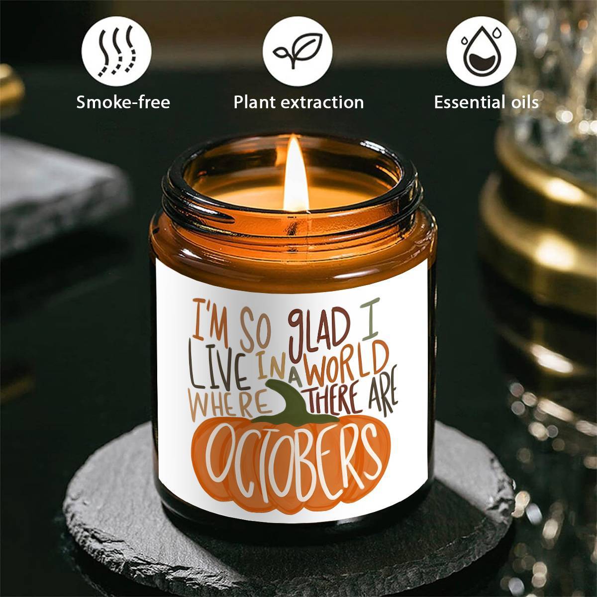 Hello October Scented Candle – Fall Themed Pumpkin Orange Terracotta