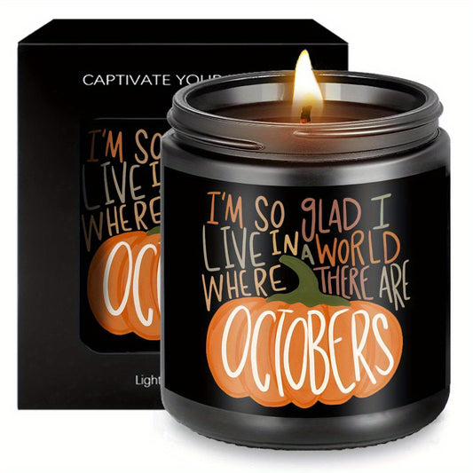 Hello October Scented Candle – Fall Themed Pumpkin Orange Terracotta