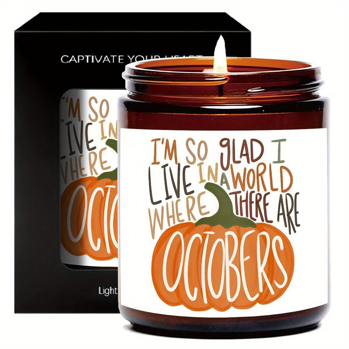 Hello October Scented Candle – Fall Themed Pumpkin Orange Terracotta