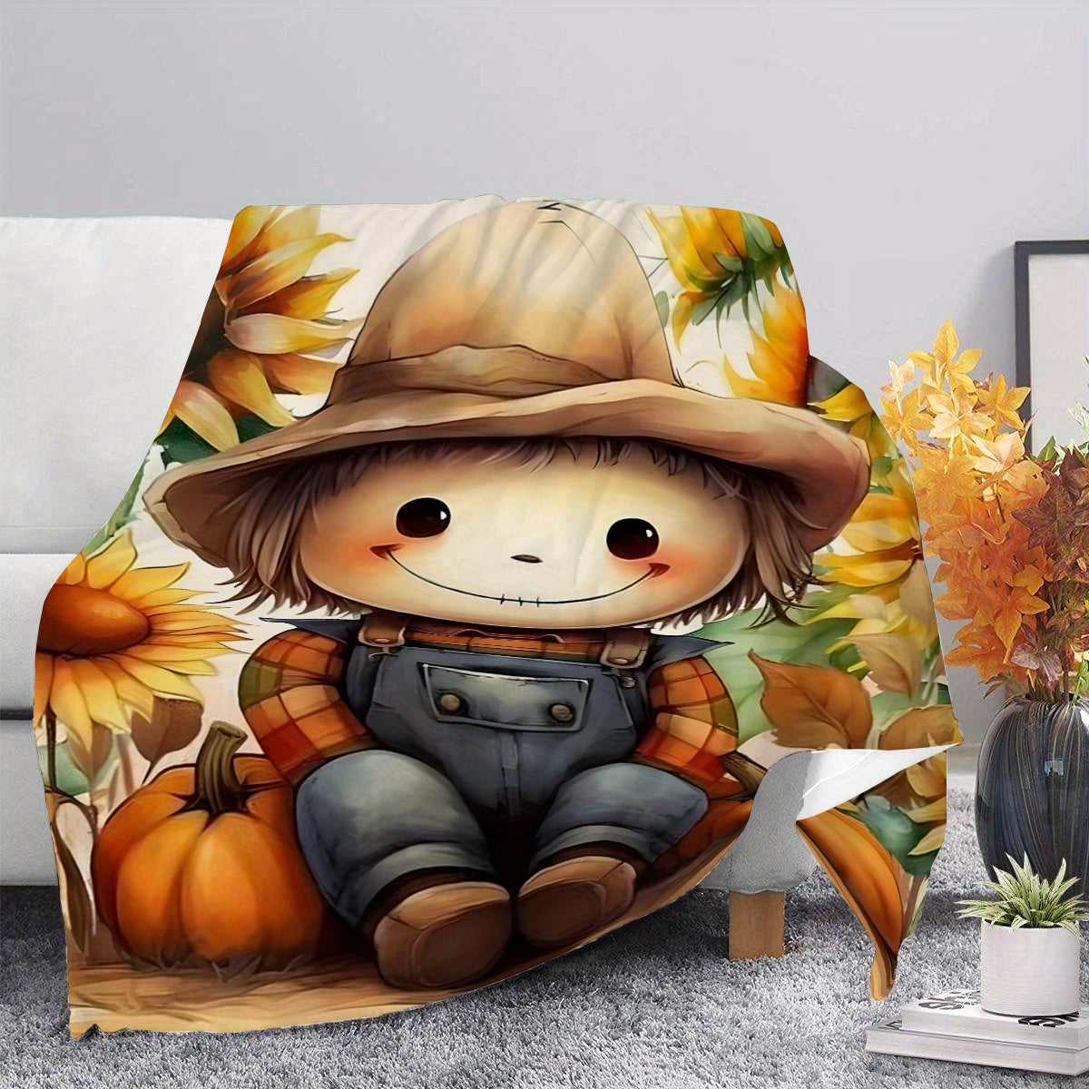 Cozy Thanksgiving Pumpkin Boy Throw Blanket – Soft & Warm Polyester for All Seasons