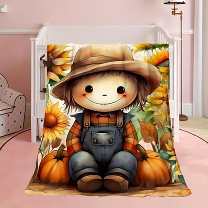 Cozy Thanksgiving Pumpkin Boy Throw Blanket – Soft & Warm Polyester for All Seasons