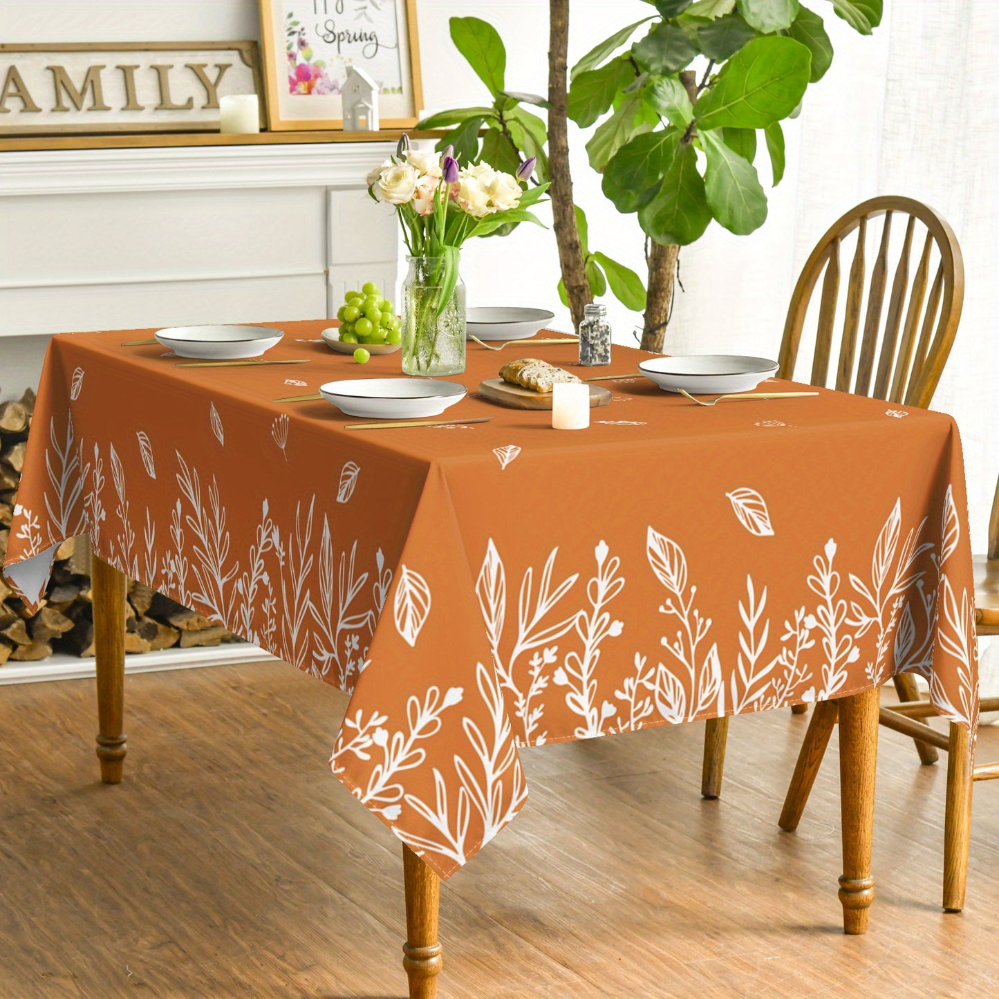 Fall Tablecloth & Napkin Set with Wild Flower Design – 60x60 to 70x70 Inch Options