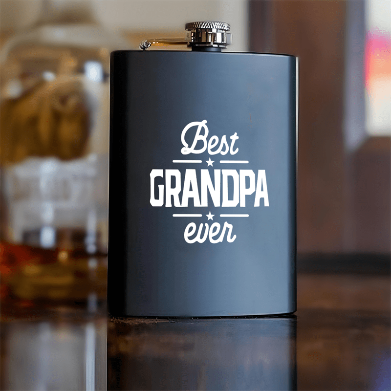 Engraved Stainless Steel 8oz Hip Flask – 'Best Grandpa Ever' - The Ideal Gift for Grandfathers on Father’s Day, Christmas, Birthdays, and Special Events