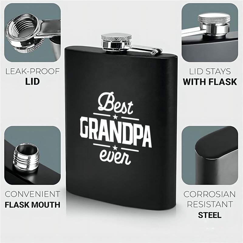 Engraved Stainless Steel 8oz Hip Flask – 'Best Grandpa Ever' - The Ideal Gift for Grandfathers on Father’s Day, Christmas, Birthdays, and Special Events