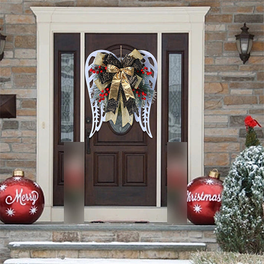 Christmas Angel Wings Wreath - Rustic Red Berry Wreath with Big Bow for Farmhouse and Front Door Christmas Décor