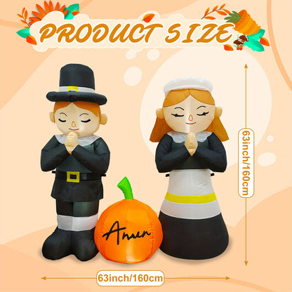 5ft LED Thanksgiving Pilgrim Pumpkin Inflatable - Self-Standing Yard Display