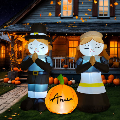 5ft LED Thanksgiving Pilgrim Pumpkin Inflatable - Self-Standing Yard Display