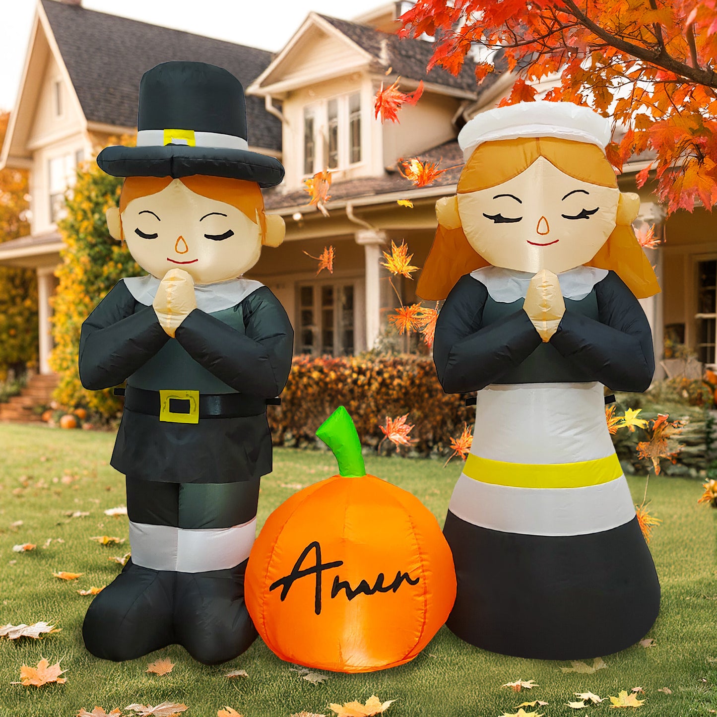 5ft LED Thanksgiving Pilgrim Pumpkin Inflatable - Self-Standing Yard Display