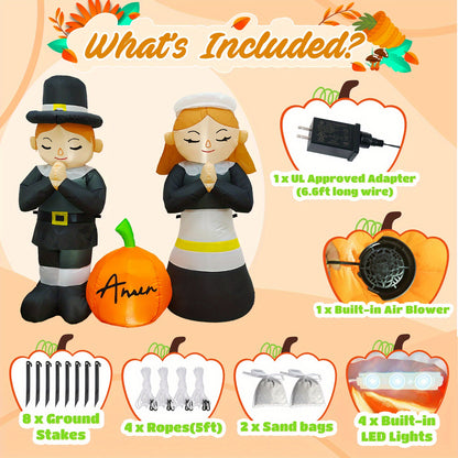 5ft LED Thanksgiving Pilgrim Pumpkin Inflatable - Self-Standing Yard Display