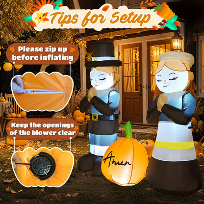 5ft LED Thanksgiving Pilgrim Pumpkin Inflatable - Self-Standing Yard Display