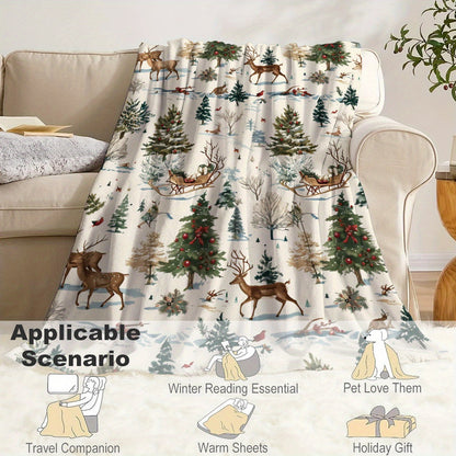 Cozy Christmas-Themed Flannel Throw Blanket – Soft, Lightweight & Warm for All Seasons