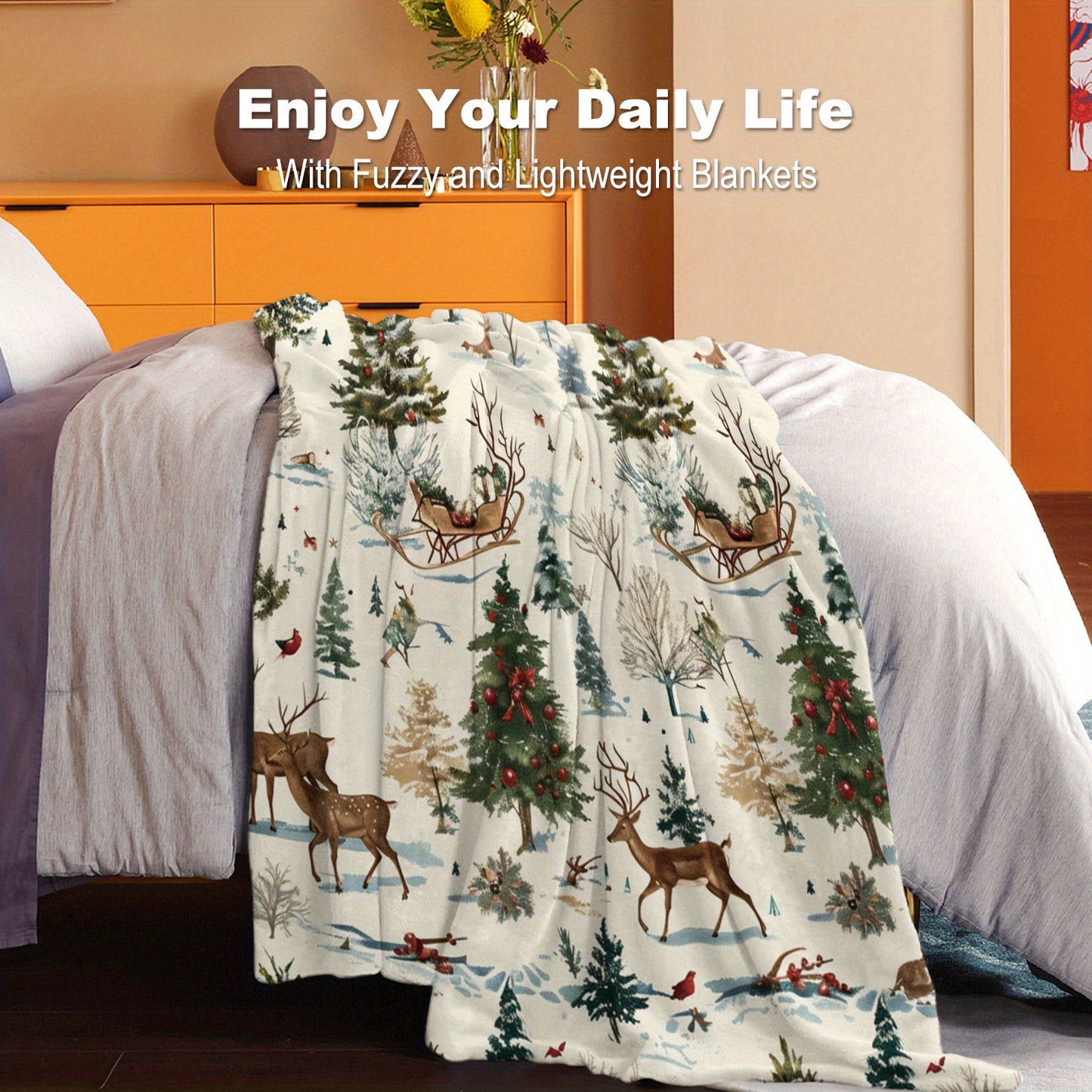 Cozy Christmas-Themed Flannel Throw Blanket – Soft, Lightweight & Warm for All Seasons