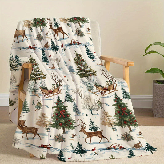 Cozy Christmas-Themed Flannel Throw Blanket – Soft, Lightweight & Warm for All Seasons