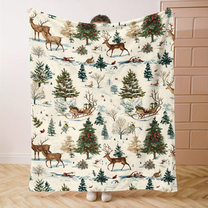 Cozy Christmas-Themed Flannel Throw Blanket – Soft, Lightweight & Warm for All Seasons