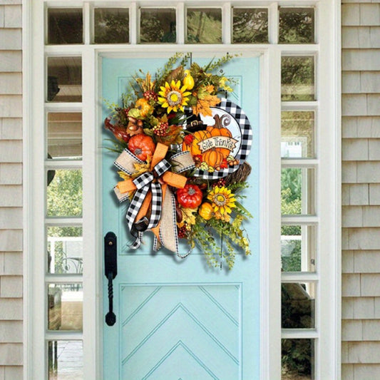 18 Inch Fall Wreath with Sunflowers & Maple Leaves - Harvest & Thanksgiving Décor