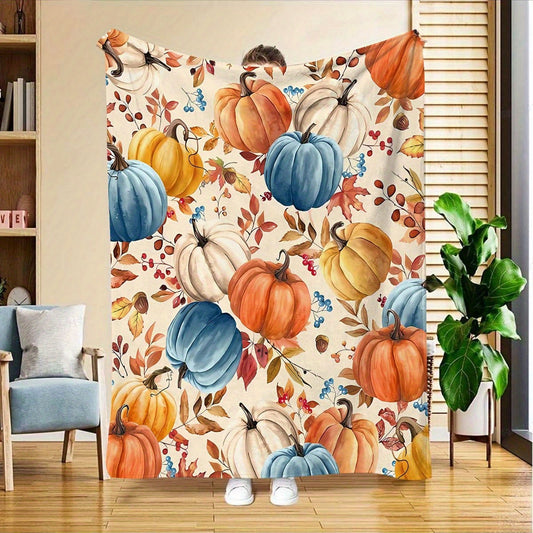 Cozy Pumpkin Themed Flannel Throw Blanket – Soft, Warm, & Lightweight for Couch or Bed