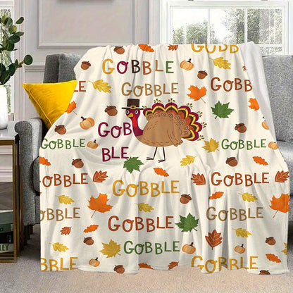 Cozy Turkey Print Flannel Throw Blanket – Perfect for Thanksgiving, Halloween & Christmas